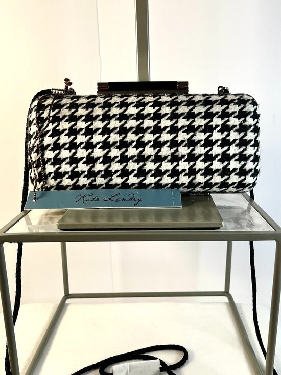 Kate Landry Handbags - NWT 🖤 Kate Landry Houndstooth Evening Clutch – Classic Black & White Elegance